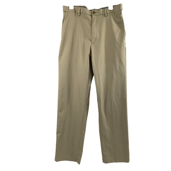 Haggar Cool‎ Right Performance Flex Pants Mens 34 x 33 Khaki Tan Dress Slacks - Picture 1 of 11